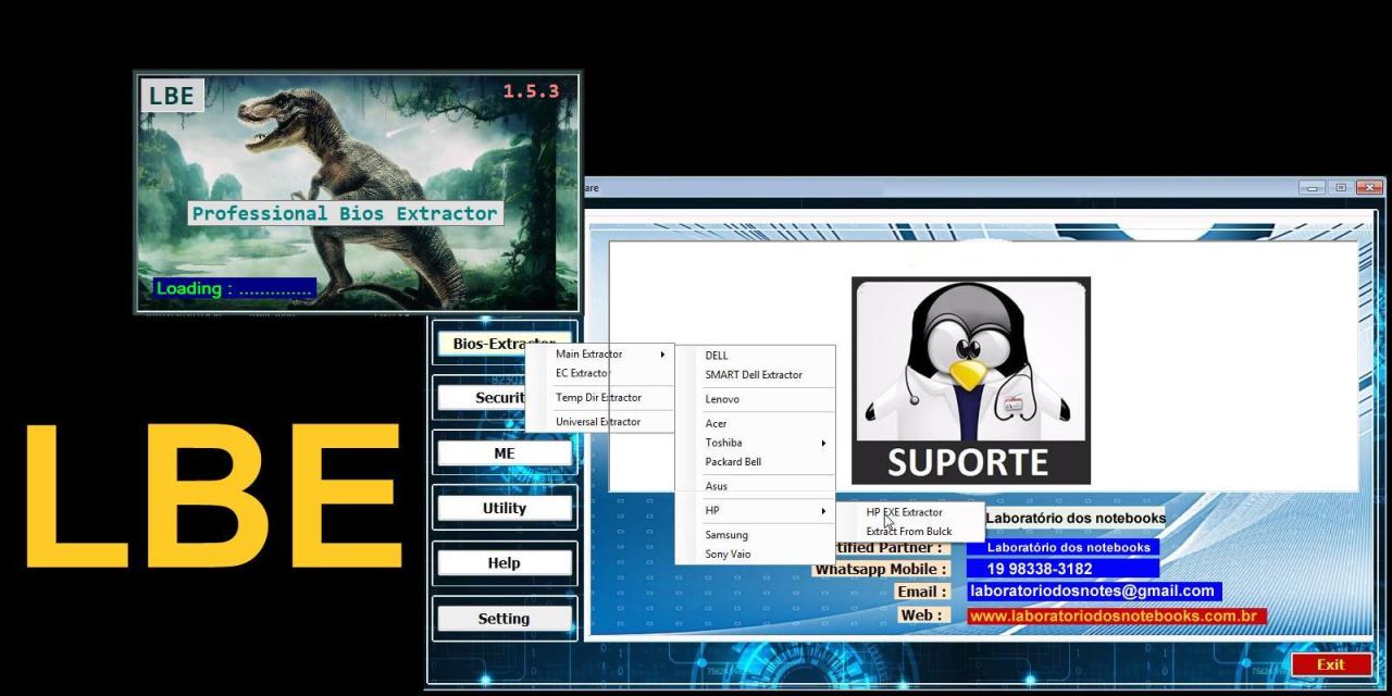 Reparo de bios, extração, remoção de senha, ME CLEAR e muito mais. Conheça o LBE.